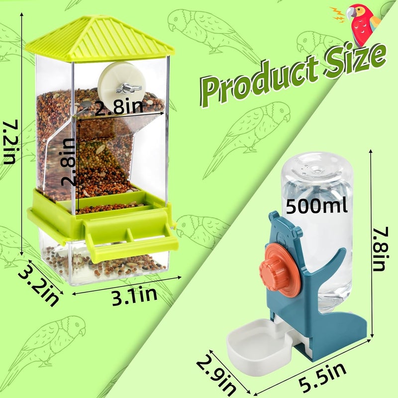 Rypet No Mess Bird Water Feeder Dispenser Set Automatic Bird Feeder for Cage Transparent Food Container for Cage Acrylic Parrot Seed Feeders Accessories for Small Birds Parrot Cockatoo Canary - Image 2